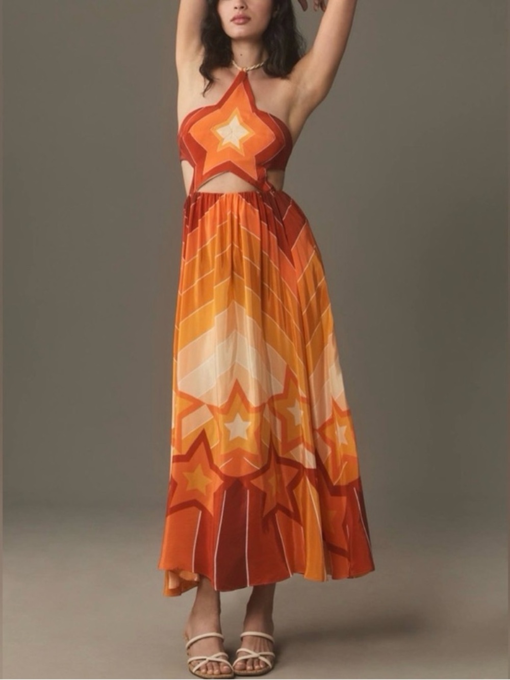 FARM Rio Gradient Stripes Cut-Out Midi Dress